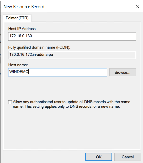 New Pointer (PTR) dialogboksen steg 2