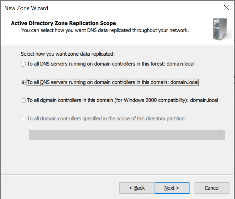 Velg replication scope for DNS-sonen