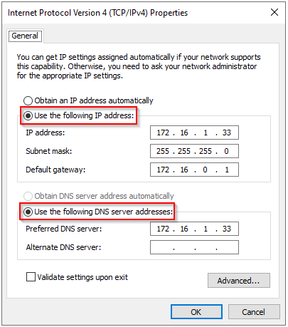 Internet Protocol Version 4 (TCP/IPv4) Properties-dialogen
